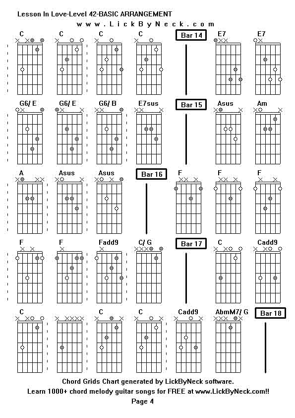 Chord Grids Chart of chord melody fingerstyle guitar song-Lesson In Love-Level 42-BASIC ARRANGEMENT,generated by LickByNeck software.